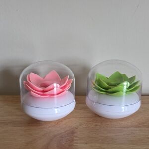 Lotus Flower Q-tip Holder Set Of 2 Green And Pink